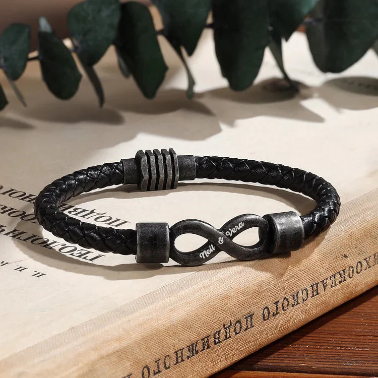 All because two people fell madly in love-Personalized Couple names Leather Bracelet - Image 5