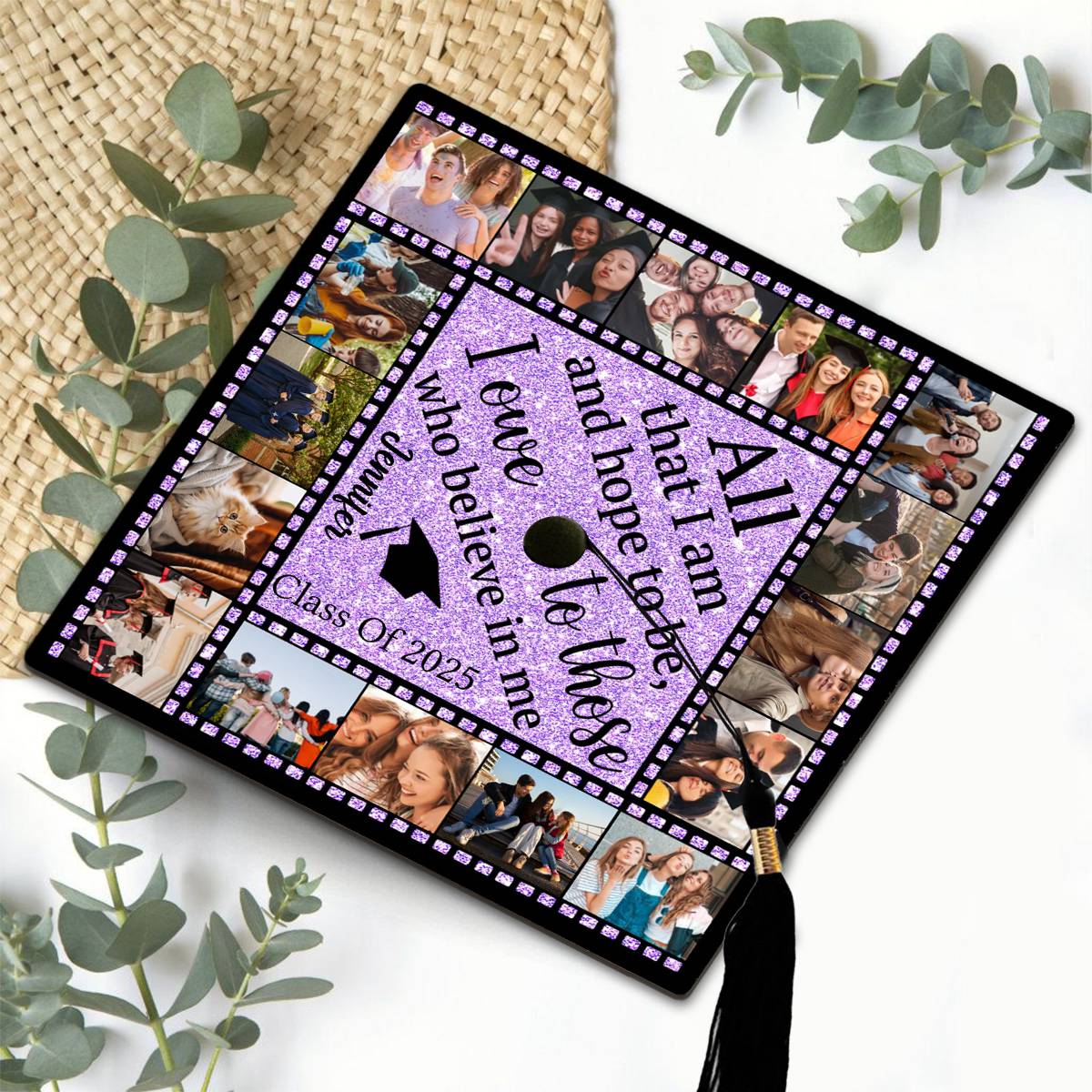All That I Am And Hope To Be, I Owe To Those Who Believe In Me - Personalized Graduation Cap Topper, Graduation Gift, Grad Cap - Image 3
