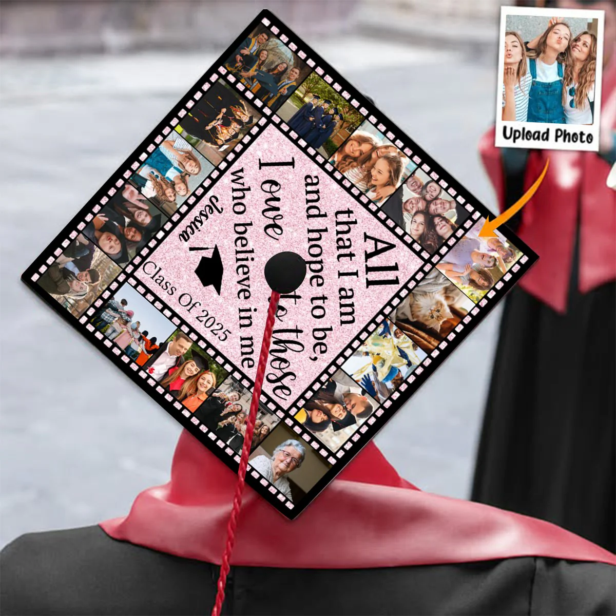 All That I Am And Hope To Be, I Owe To Those Who Believe In Me - Personalized Graduation Cap Topper, Graduation Gift, Grad Cap - Image 4