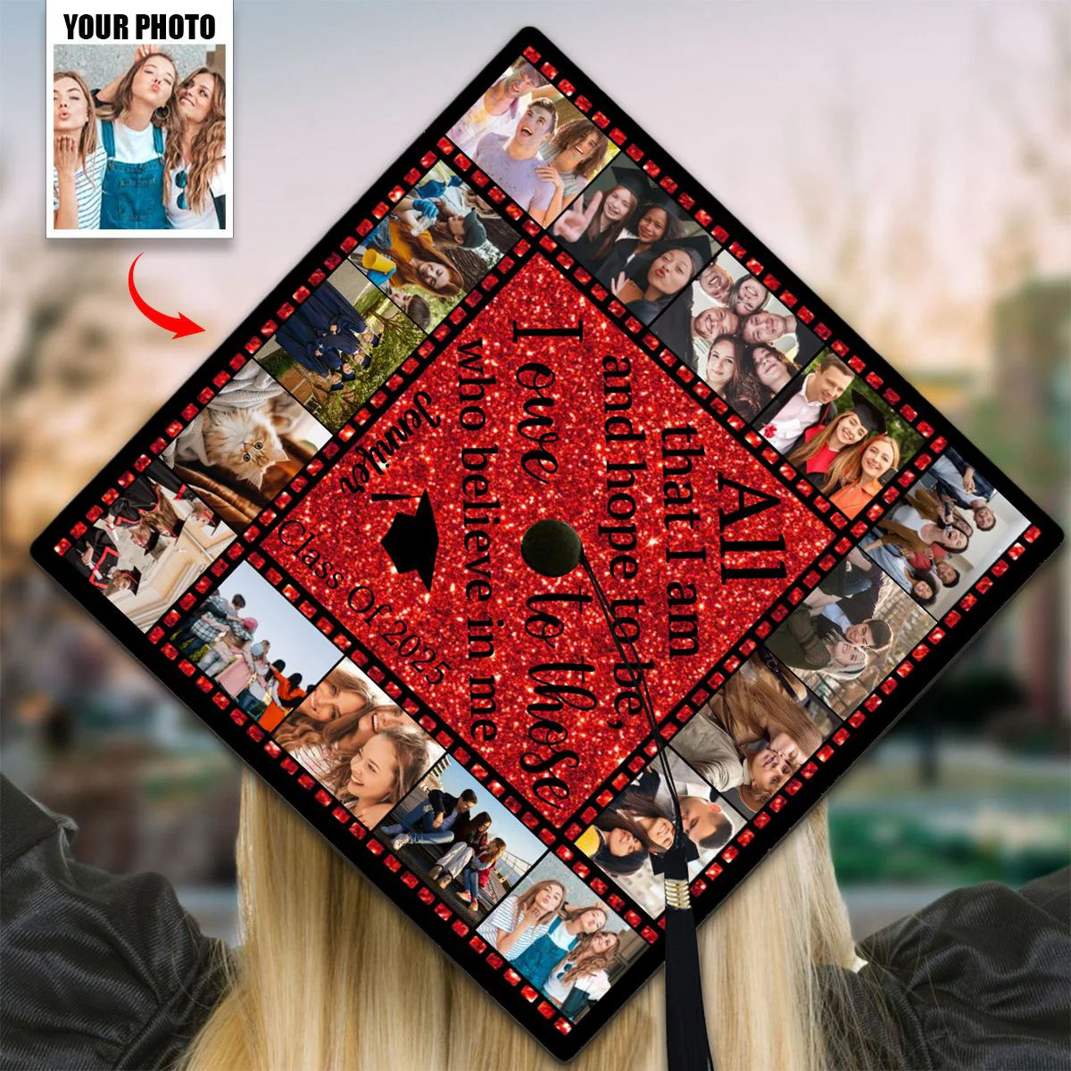 All That I Am And Hope To Be, I Owe To Those Who Believe In Me - Personalized Graduation Cap Topper, Graduation Gift, Grad Cap - Image 6