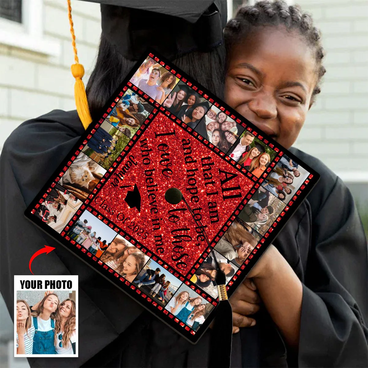 All That I Am And Hope To Be, I Owe To Those Who Believe In Me - Personalized Graduation Cap Topper, Graduation Gift, Grad Cap - Image 7