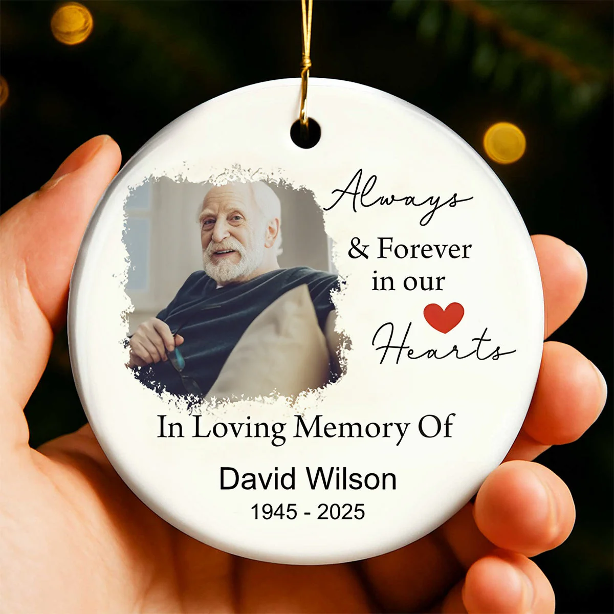 Always and Forever in our Hearts - Personalized Ceramic Ornament Gift For Loss - Image 2