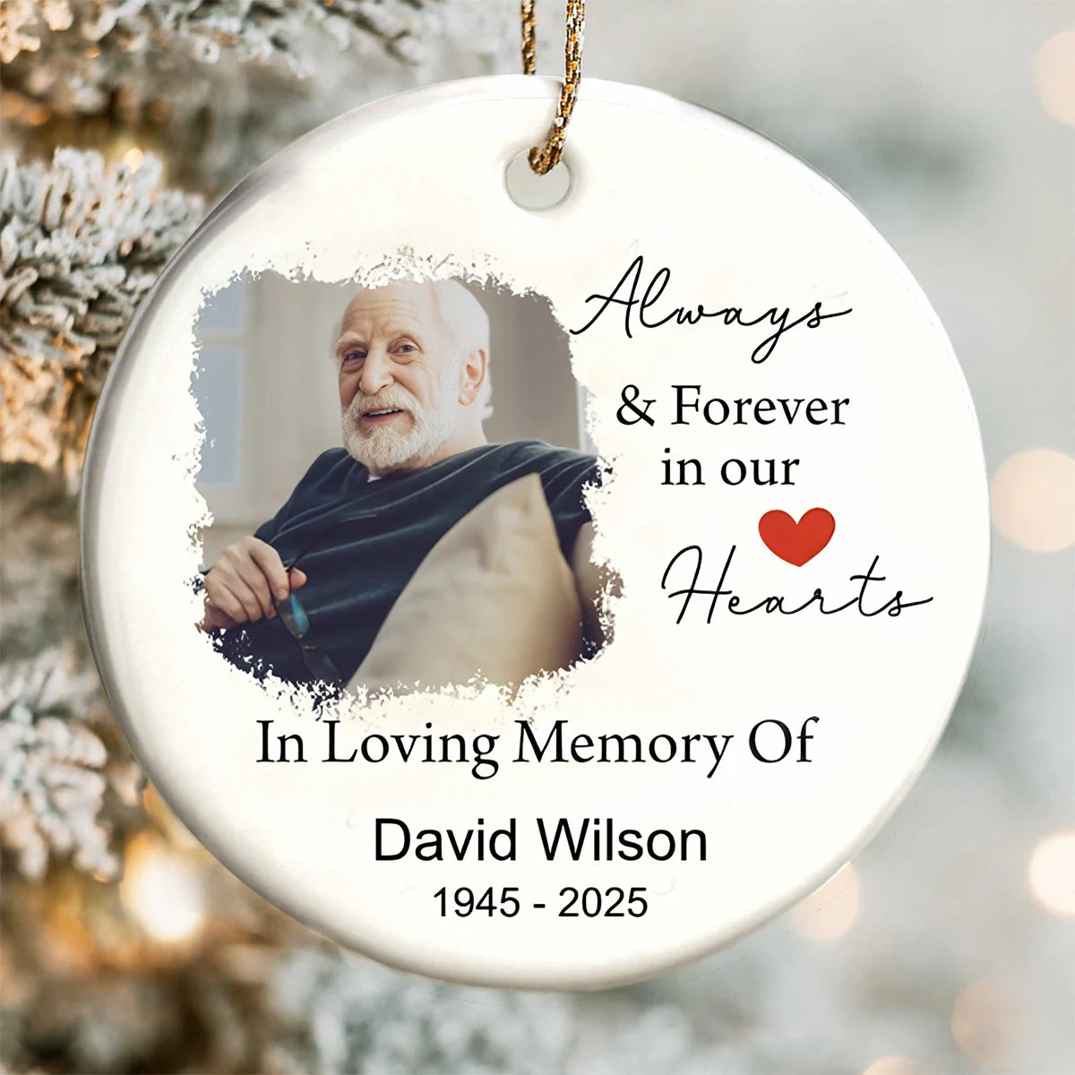 Always and Forever in our Hearts - Personalized Ceramic Ornament Gift For Loss - Image 3