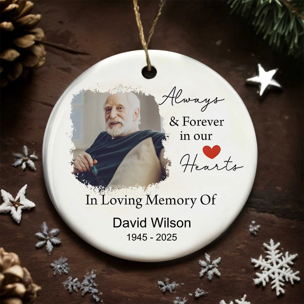Always and Forever in our Hearts - Personalized Ceramic Ornament Gift For Loss - Image 4