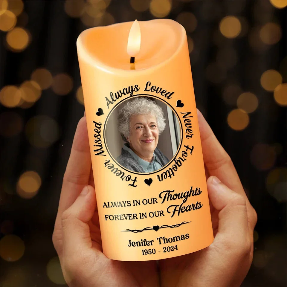 Always In Our Thoughts - Memorial Personalized Custom LED Candle - Image 3
