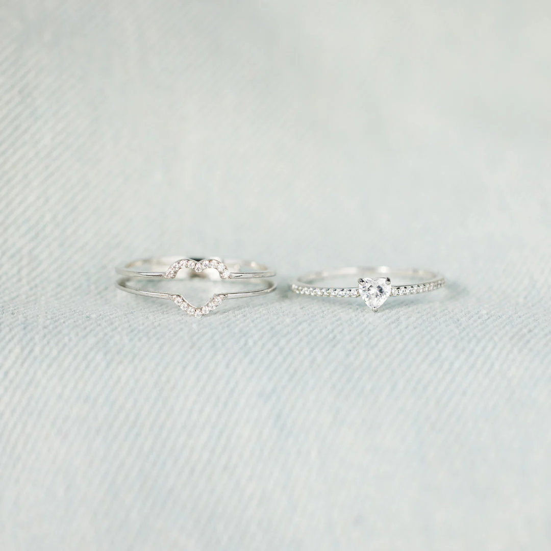 Always Keep Me In Your Heart - Mama & Daughter Layered Heart S925 Ring - Image 2