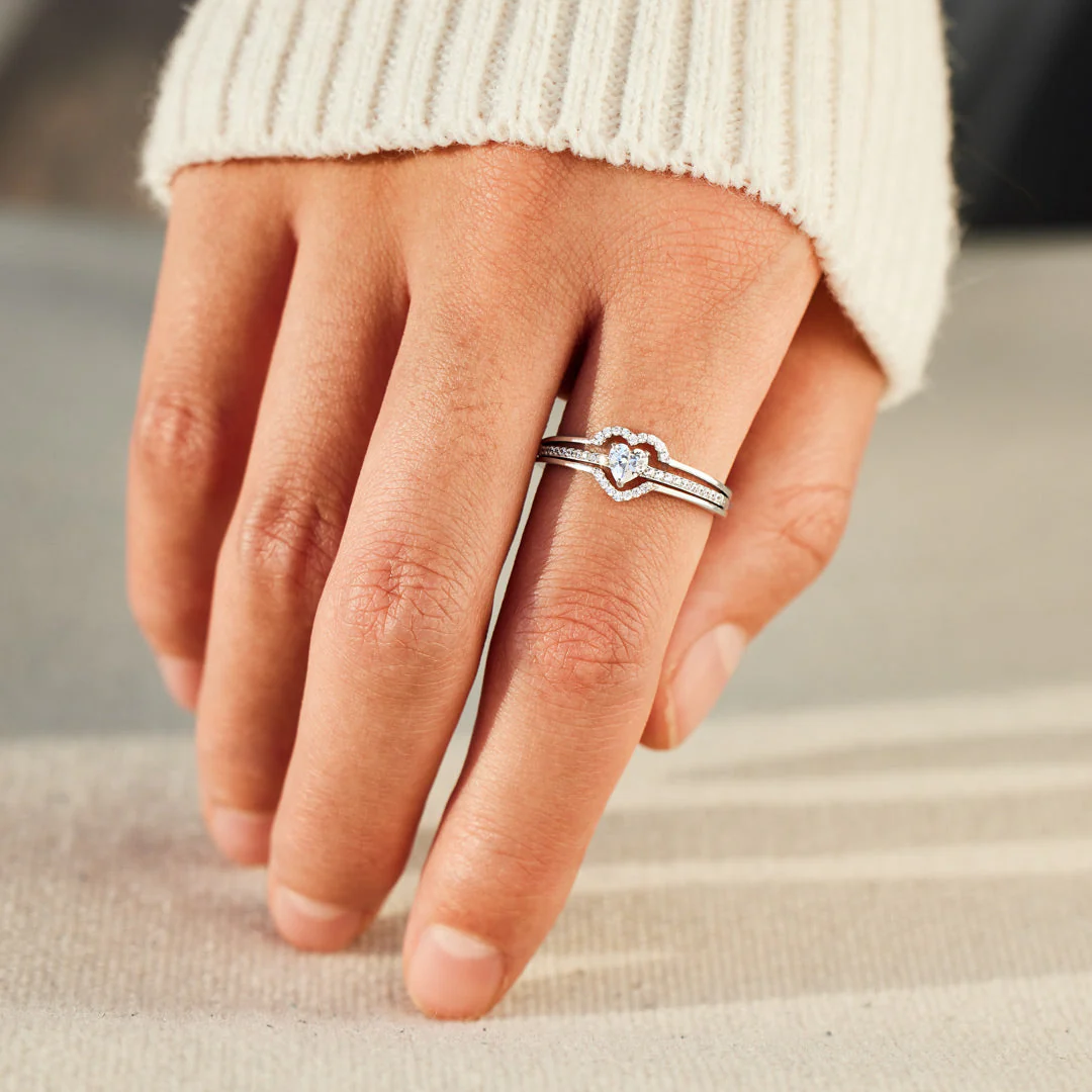 Always Keep Me In Your Heart - Mama & Daughter Layered Heart S925 Ring - Image 4