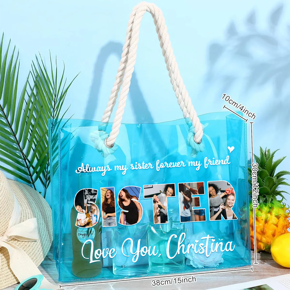Always My Sister Forever My Friend Personalized Clear Beach Tote Bag - Image 2
