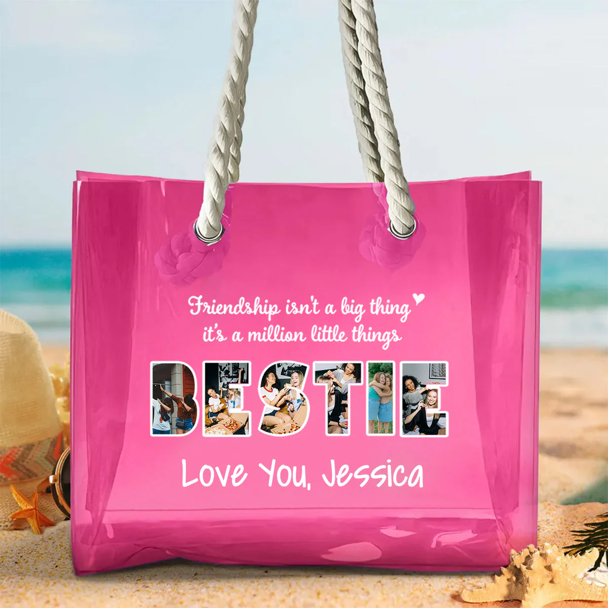 Always My Sister Forever My Friend Personalized Clear Beach Tote Bag - Image 4