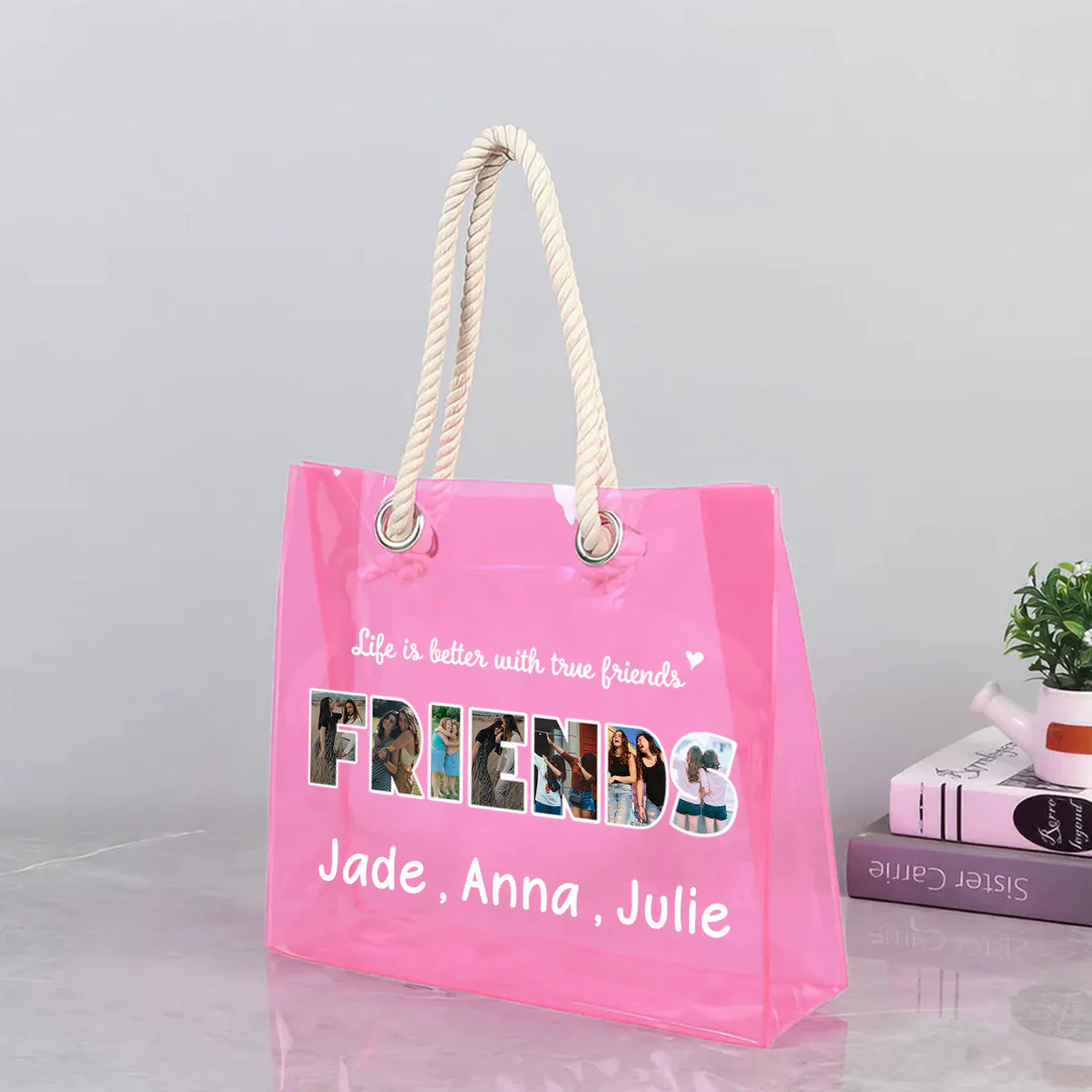 Always My Sister Forever My Friend Personalized Clear Beach Tote Bag - Image 5