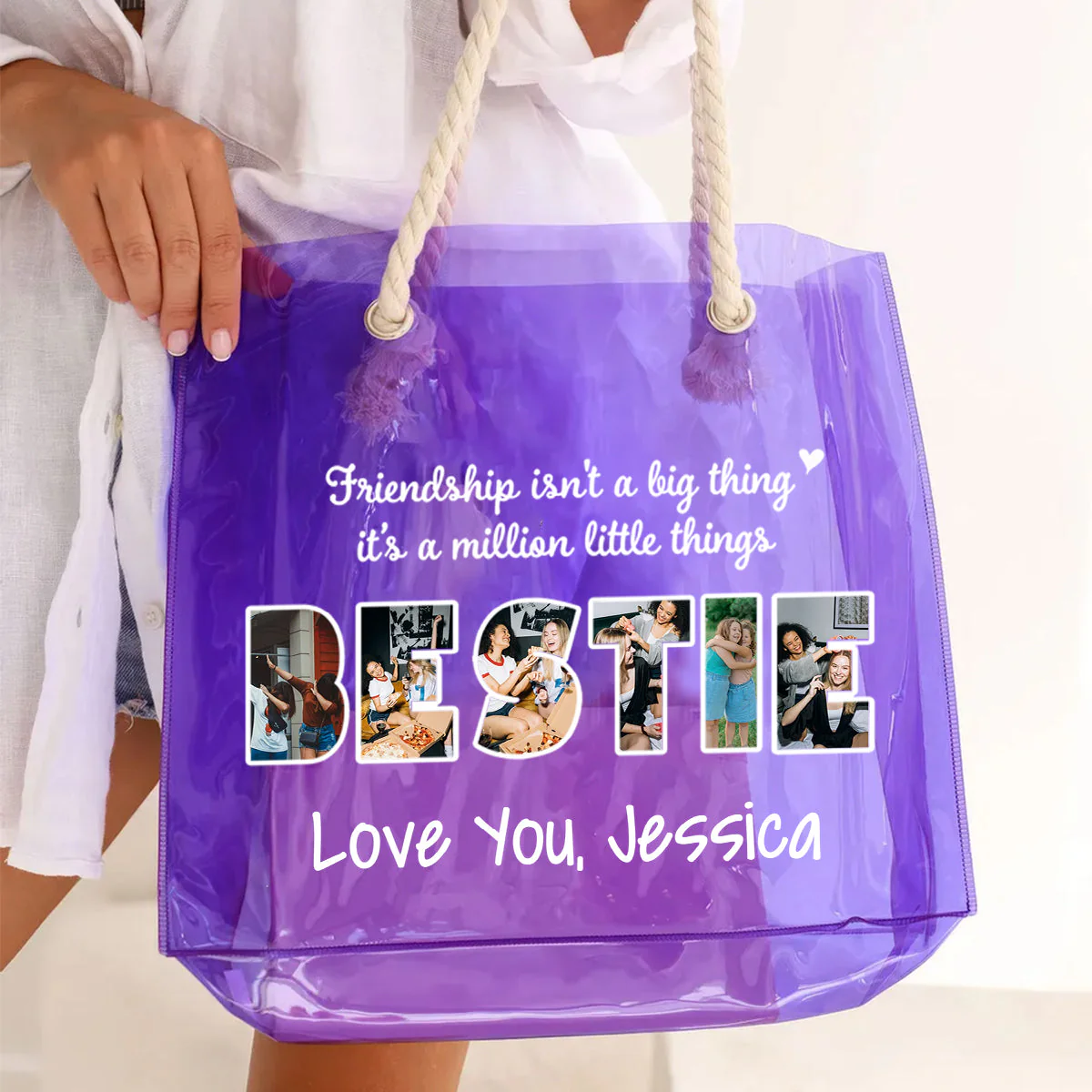 Always My Sister Forever My Friend Personalized Clear Beach Tote Bag - Image 7