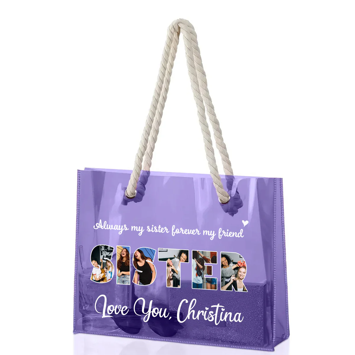 Always My Sister Forever My Friend Personalized Clear Beach Tote Bag - Image 8