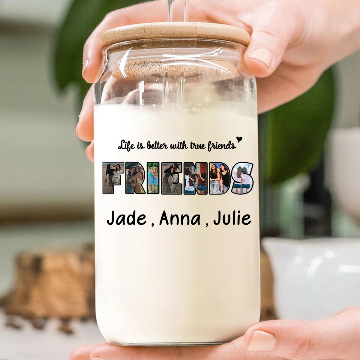 Always My Sister Forever My Friend - Personalized Photo Clear Glass Can - Image 3