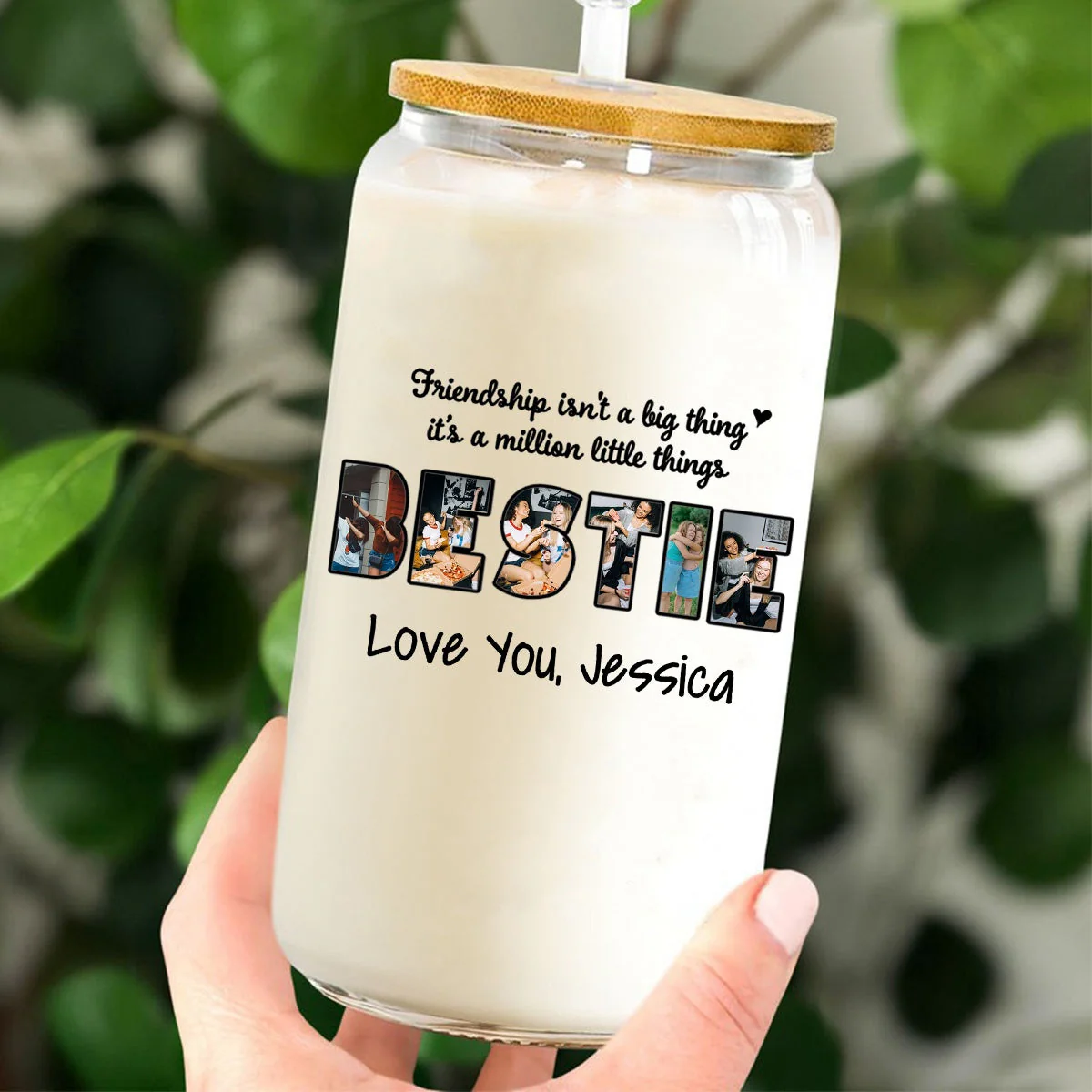 Always My Sister Forever My Friend - Personalized Photo Clear Glass Can - Image 6