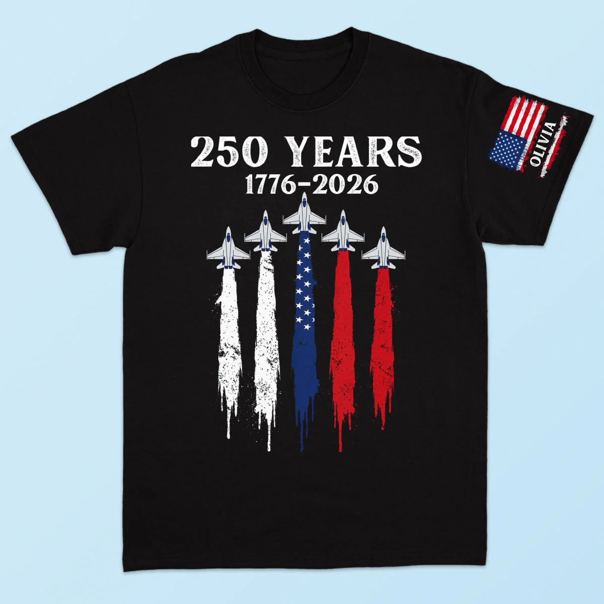 America 250th Anniversary Patriotic Jet Fighter 1776 - 2026 - Personalized Sleeve Printed Shirt - Family Matching Shirt, Patriotic Crew Shirt - Image 5
