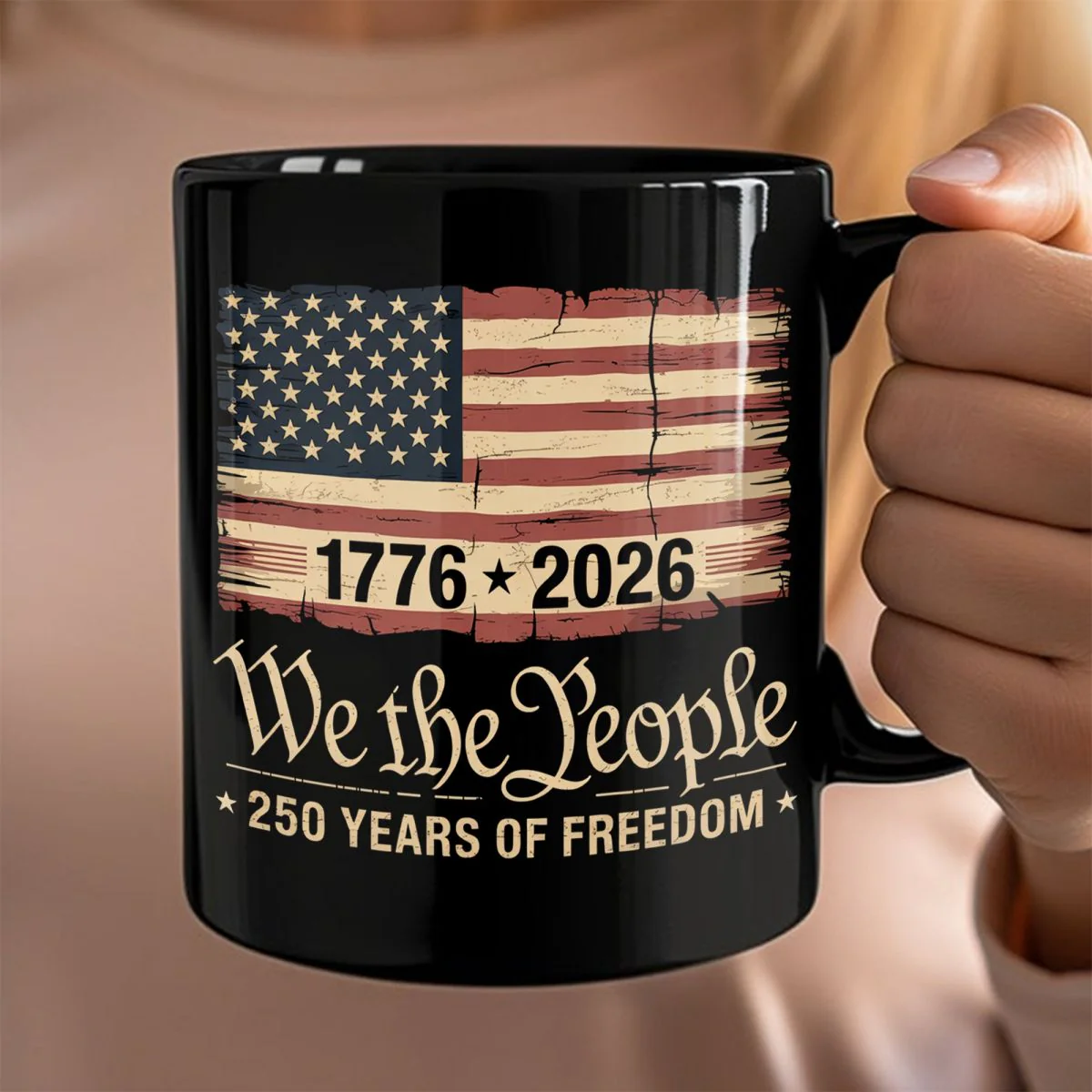 America 250th Birthday US Flag 250 Years We The People Black Mug - Image 2