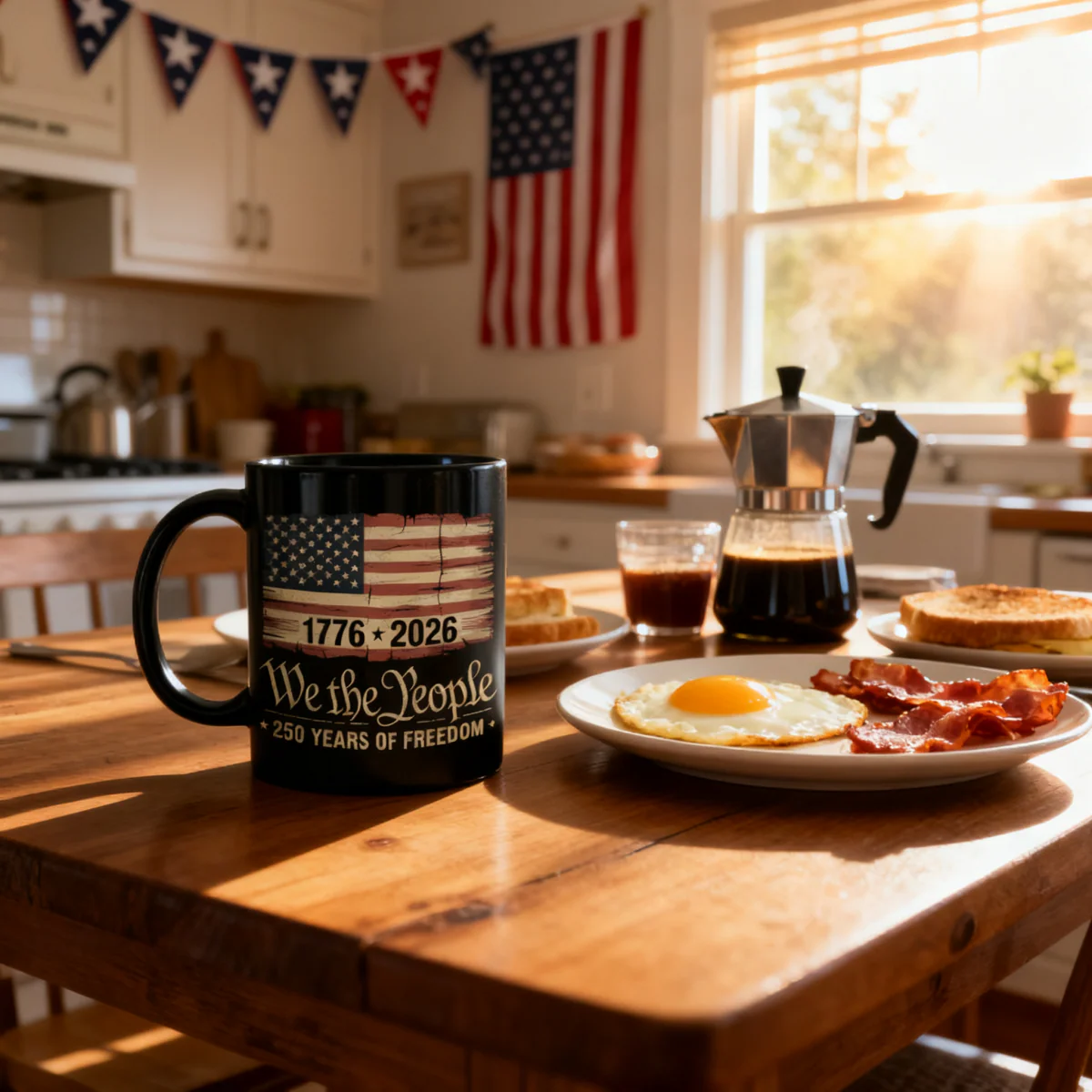 America 250th Birthday US Flag 250 Years We The People Black Mug - Image 3