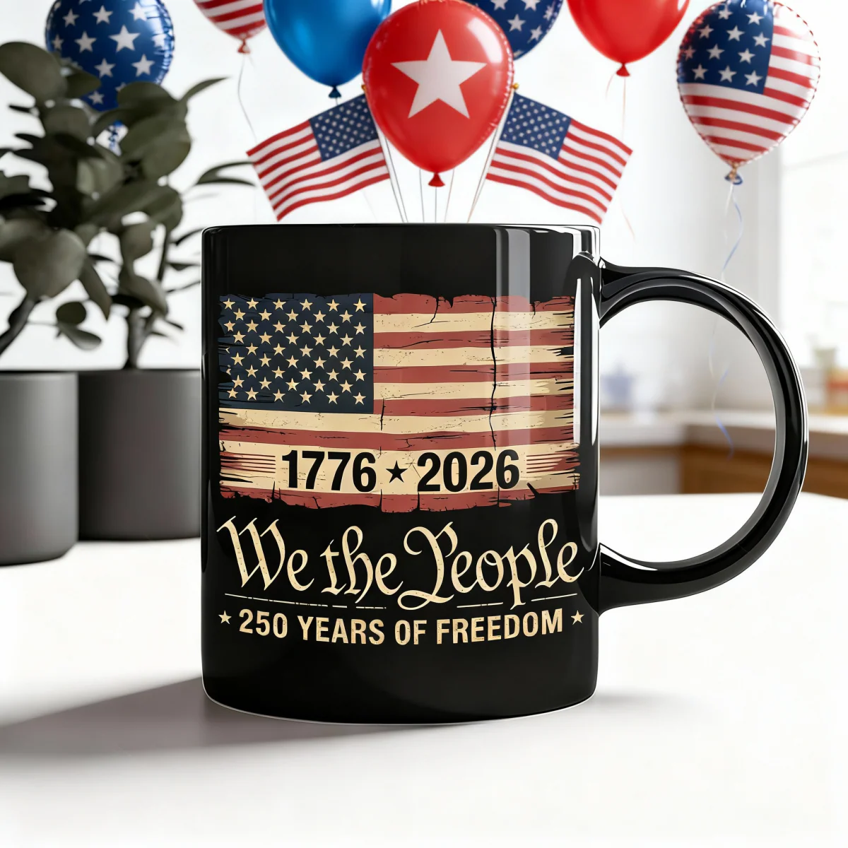 America 250th Birthday US Flag 250 Years We The People Black Mug - Image 5