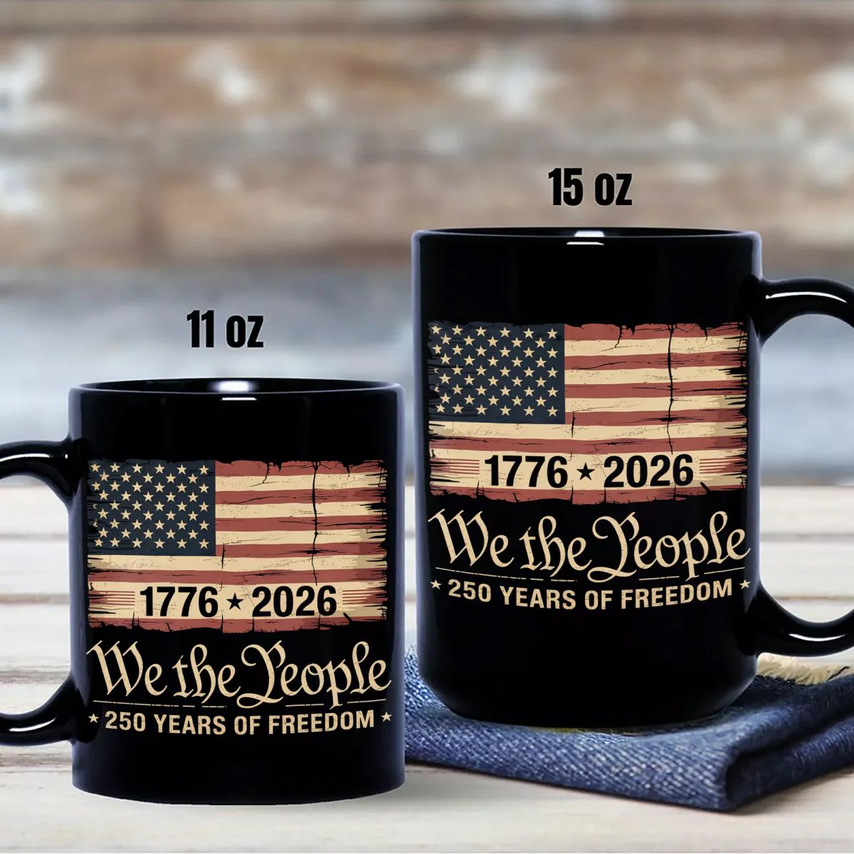 America 250th Birthday US Flag 250 Years We The People Black Mug - Image 7