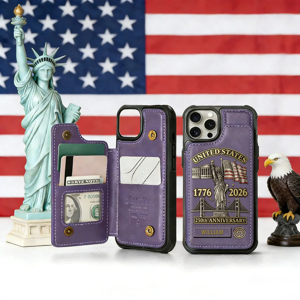 American 250th Anniversary - Personalized Flip Wallet Phone Case - Image 2