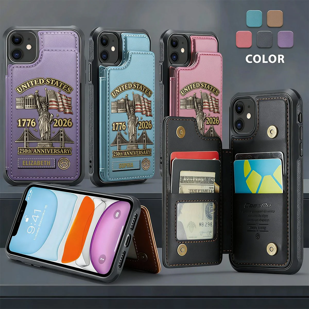 American 250th Anniversary - Personalized Flip Wallet Phone Case - Image 4