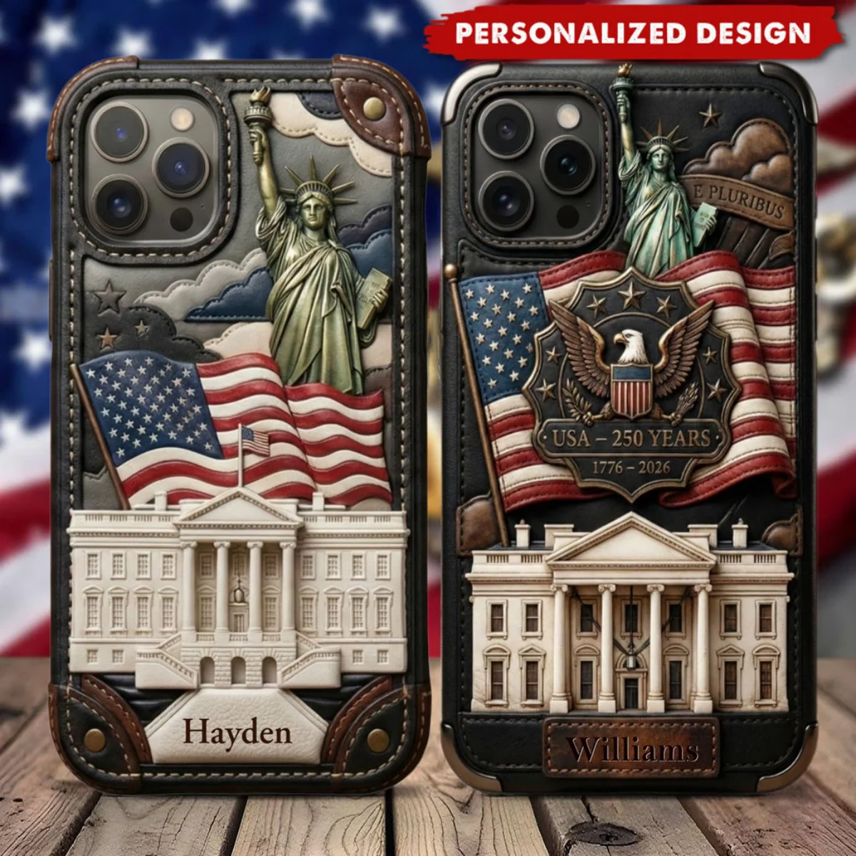 American 250th Anniversary - Personalized Leather Phone Case - Image 2