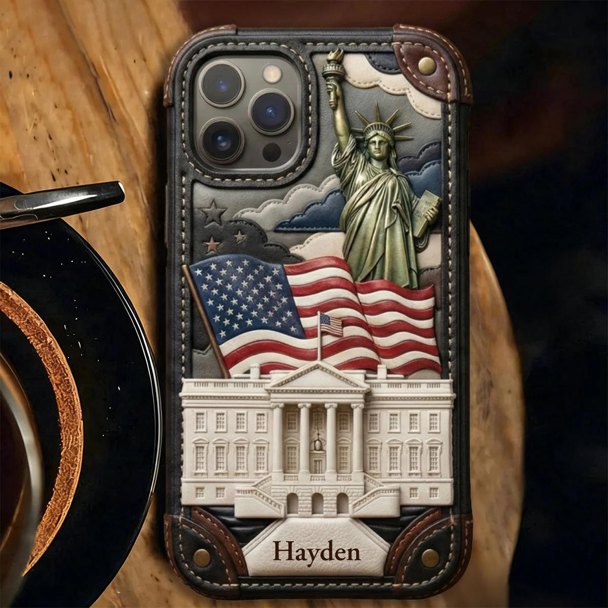 American 250th Anniversary - Personalized Leather Phone Case - Image 3