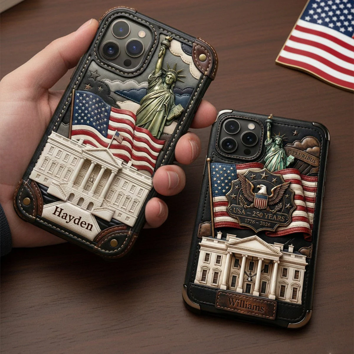 American 250th Anniversary - Personalized Leather Phone Case - Image 4
