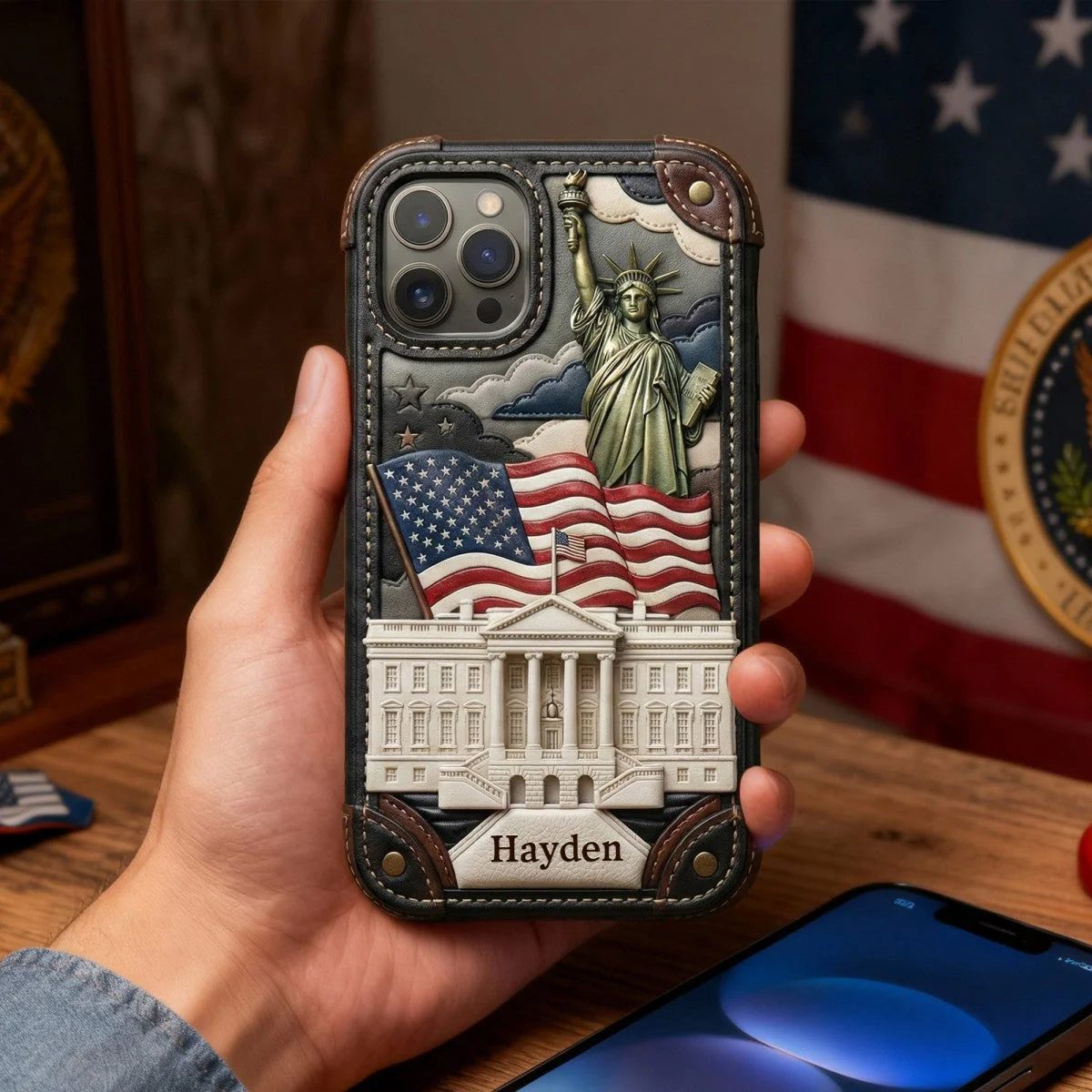 American 250th Anniversary - Personalized Leather Phone Case - Image 5