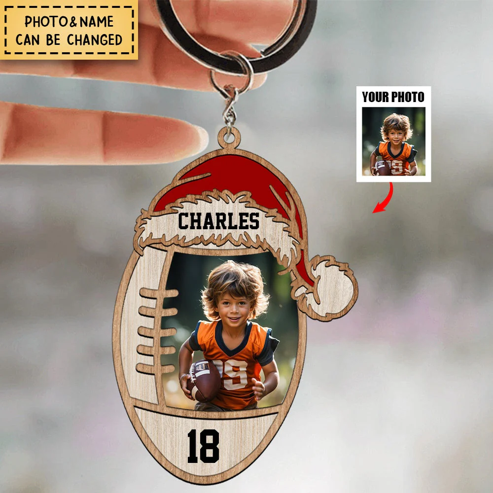 American Football Custom Photo Personalized Acrylic Keychain - Image 2