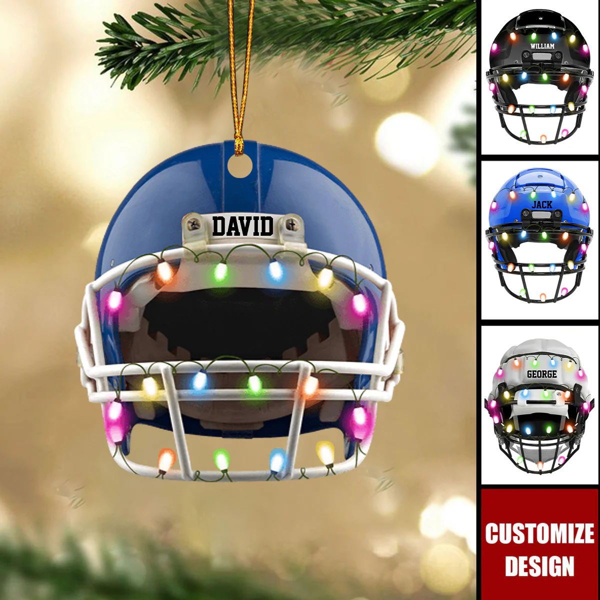 American Football Helmet Personalized Ornament - Christmas Gifts For Football Player - Image 2