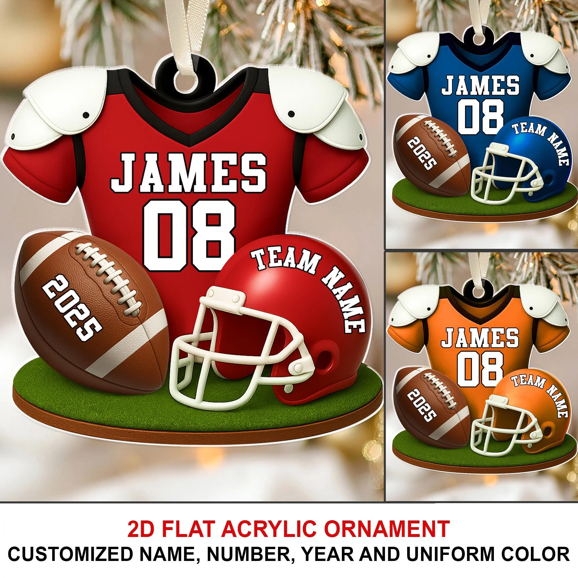 American Football Ornament, Football Player Christmas Gift Personalized Acrylic Ornament - Image 2