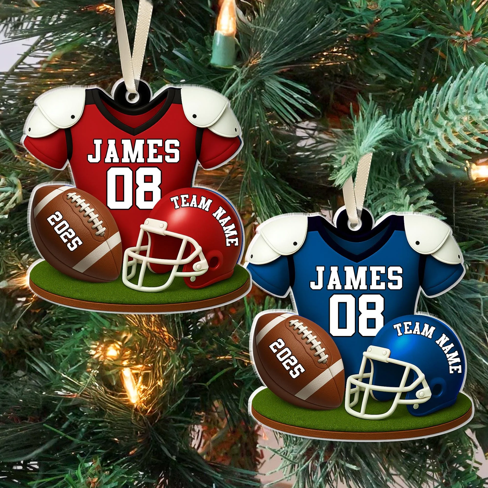American Football Ornament, Football Player Christmas Gift Personalized Acrylic Ornament - Image 3