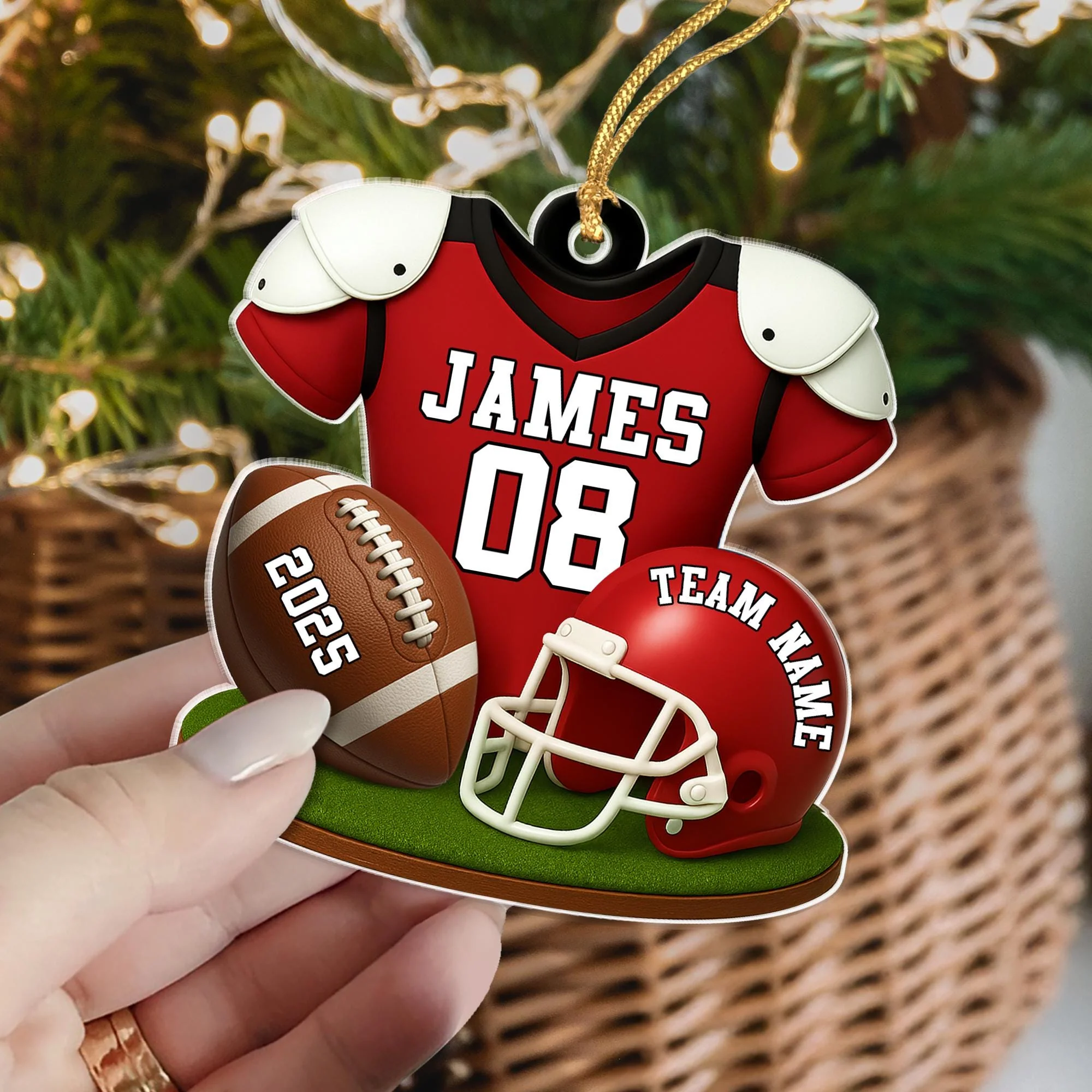 American Football Ornament, Football Player Christmas Gift Personalized Acrylic Ornament - Image 4