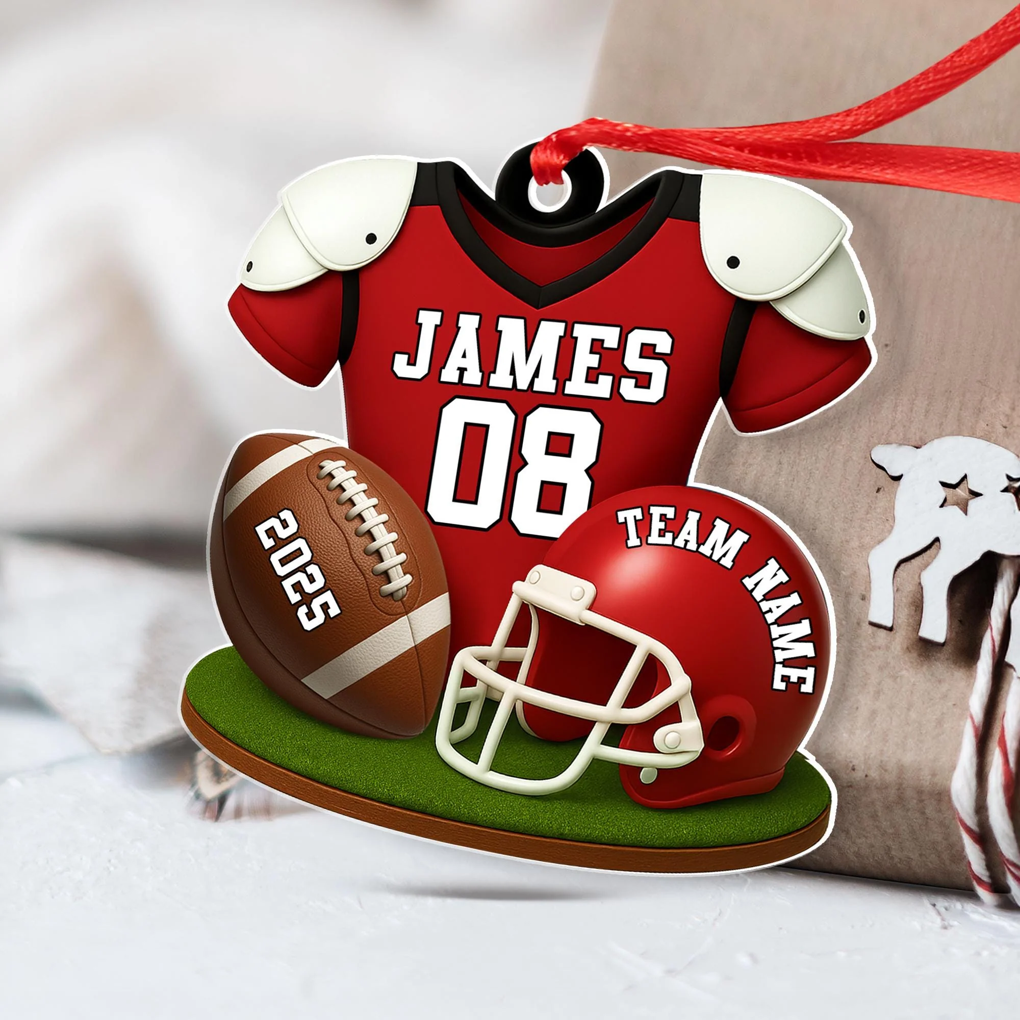 American Football Ornament, Football Player Christmas Gift Personalized Acrylic Ornament - Image 5