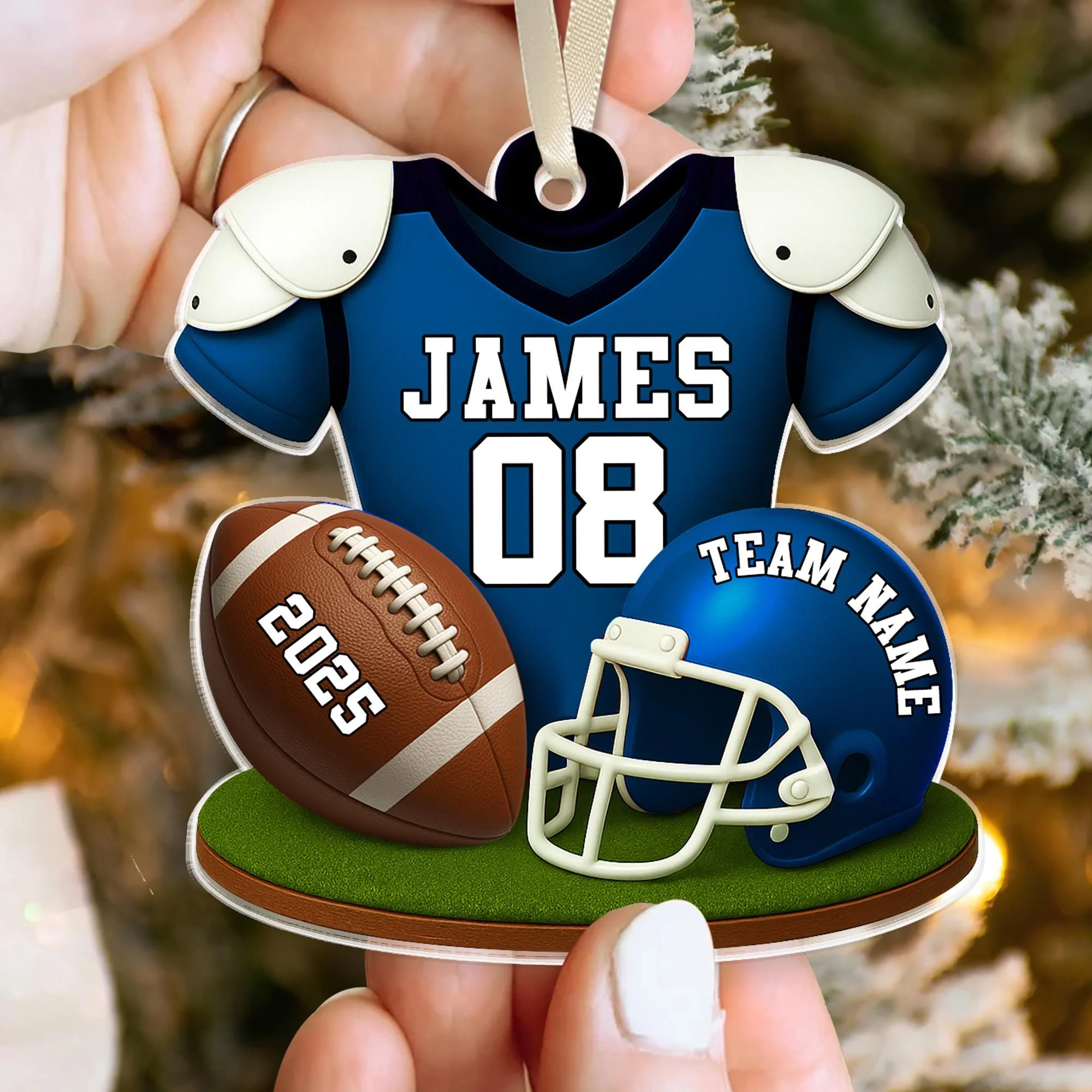 American Football Ornament, Football Player Christmas Gift Personalized Acrylic Ornament - Image 6