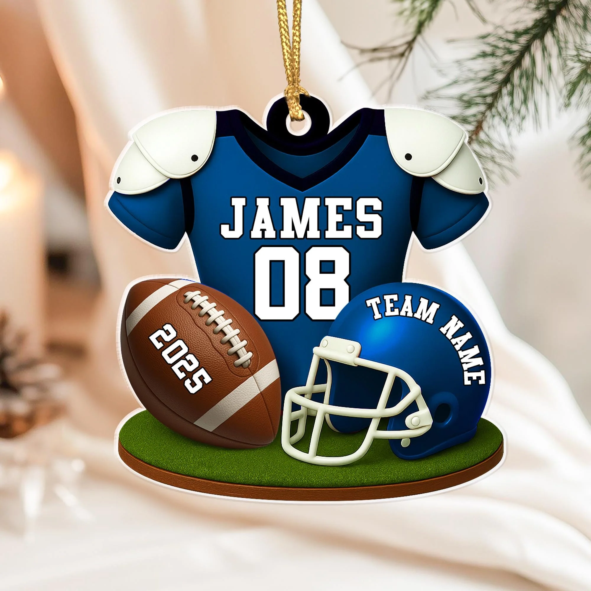 American Football Ornament, Football Player Christmas Gift Personalized Acrylic Ornament - Image 7