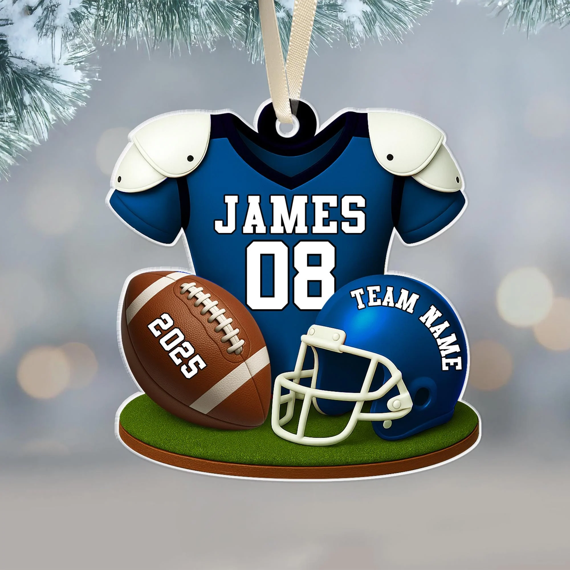 American Football Ornament, Football Player Christmas Gift Personalized Acrylic Ornament - Image 8