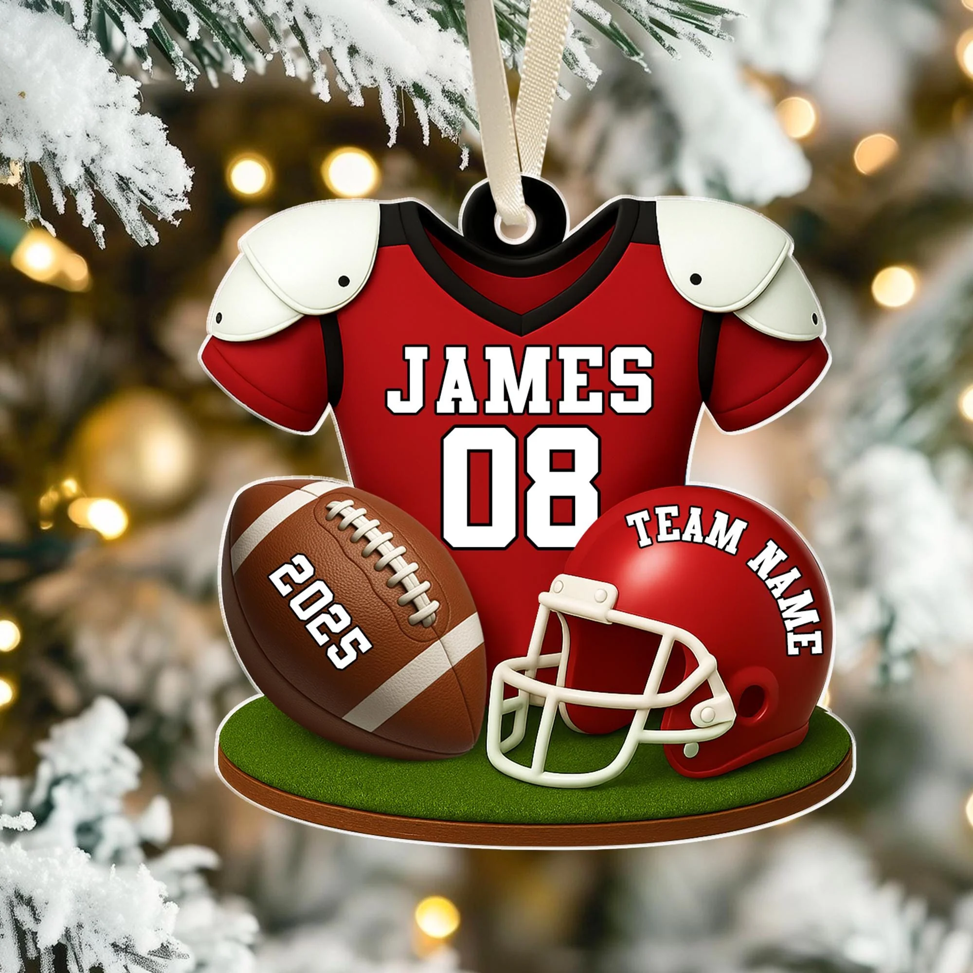 American Football Ornament, Football Player Christmas Gift Personalized Acrylic Ornament - Image 9
