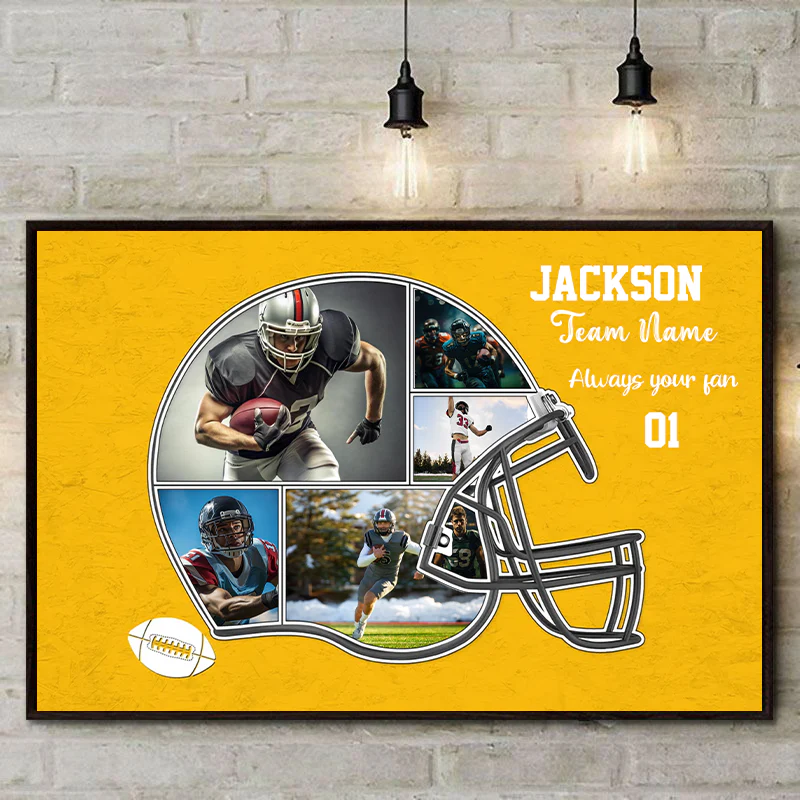 American Football Photo Collage Canvas Personalized Helmet Football Photo Canvas Gift - Image 2