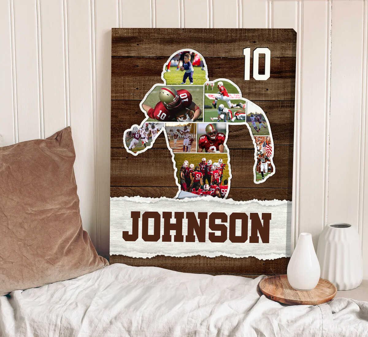 American Football Photo Collage Personalized Canvas/Poster,Football Player Son Grandson Birthday Gift - Image 5