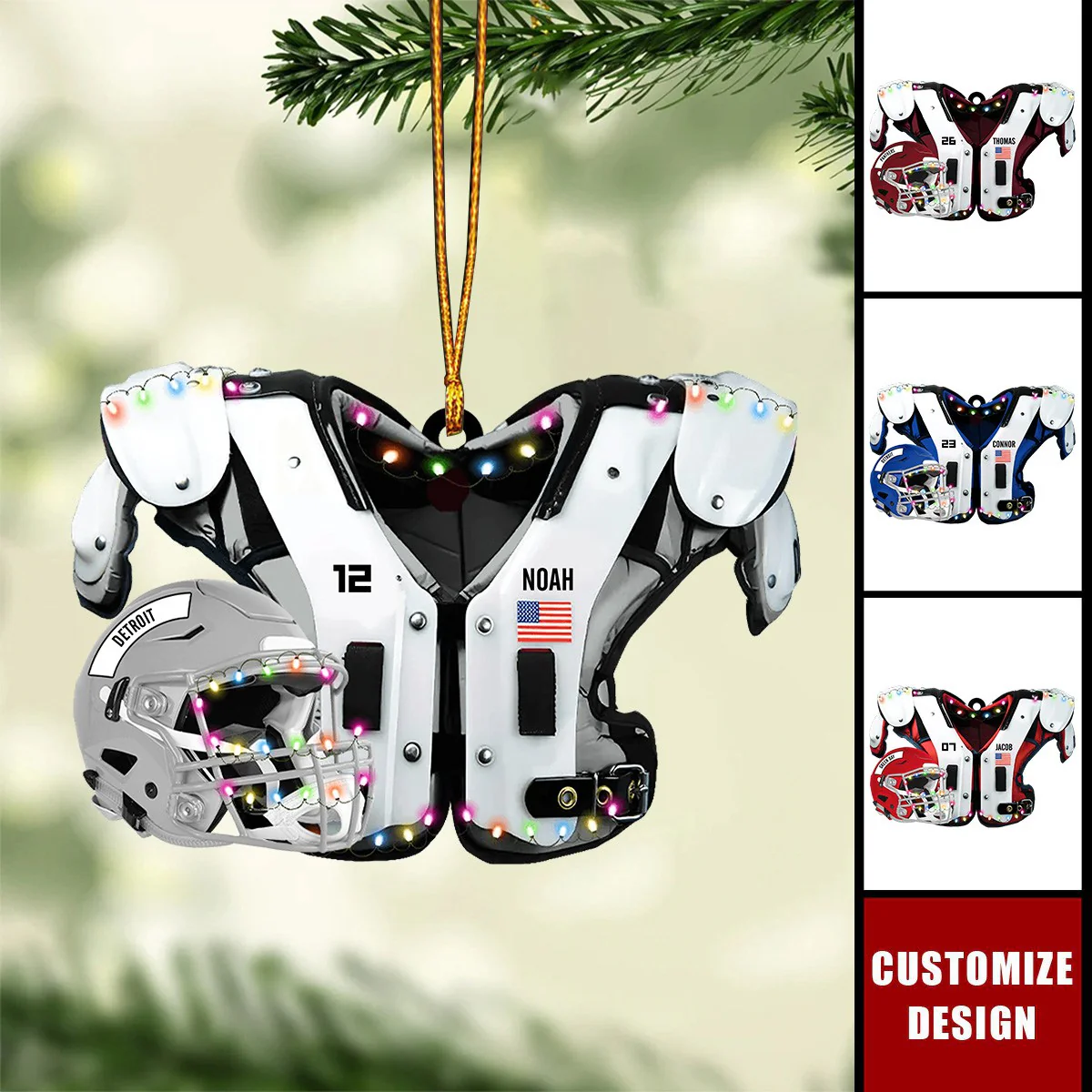 American Football Shoulder Pads & Helmet Personalized Ornament - Image 2