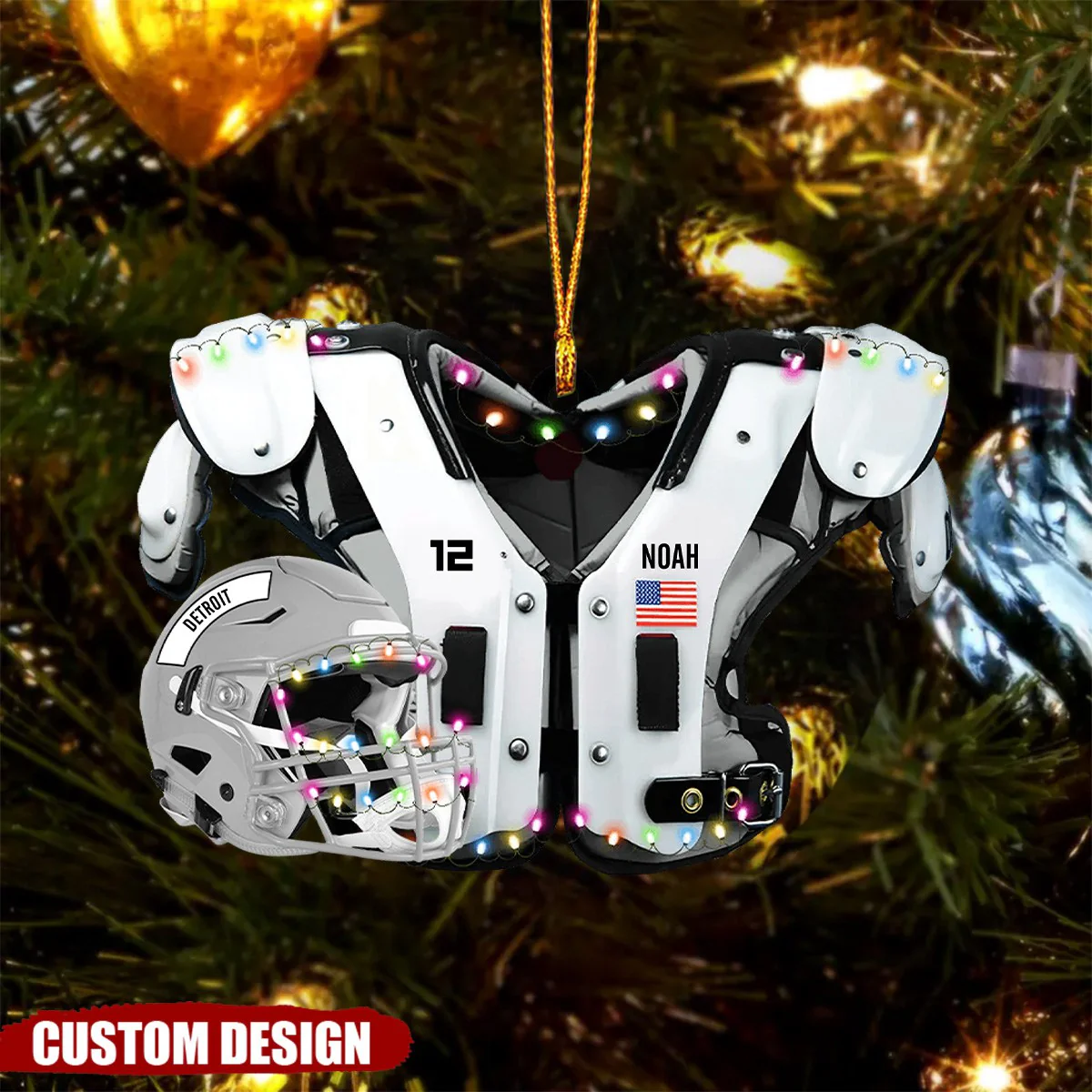 American Football Shoulder Pads & Helmet Personalized Ornament - Image 3