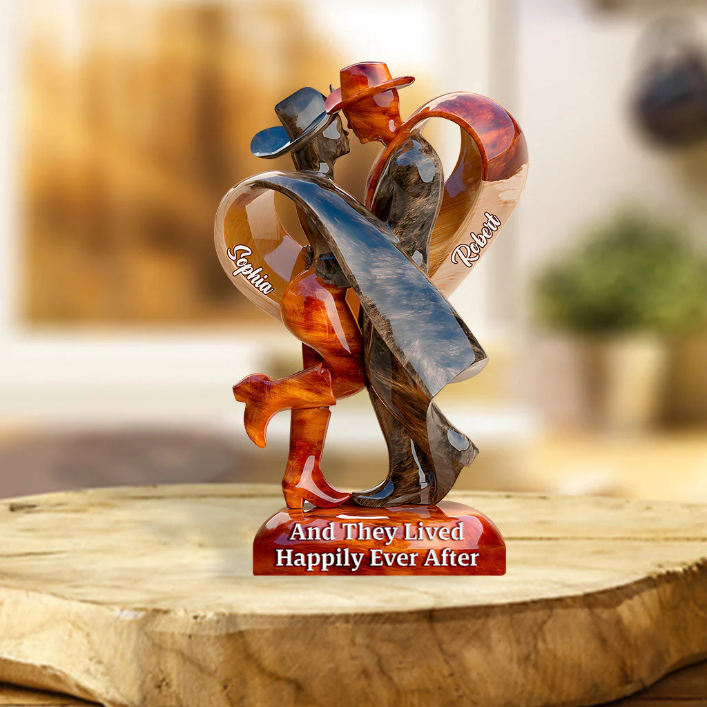 And They Lived Happily Ever After - Personalized Cowgirl Cowboy Couple Acrylic Plaque - Image 2