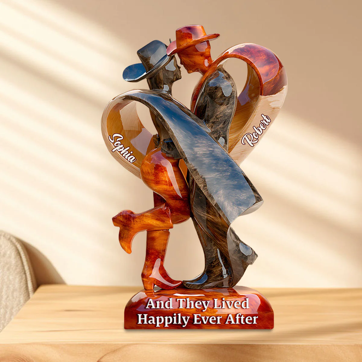 And They Lived Happily Ever After - Personalized Cowgirl Cowboy Couple Acrylic Plaque - Image 3