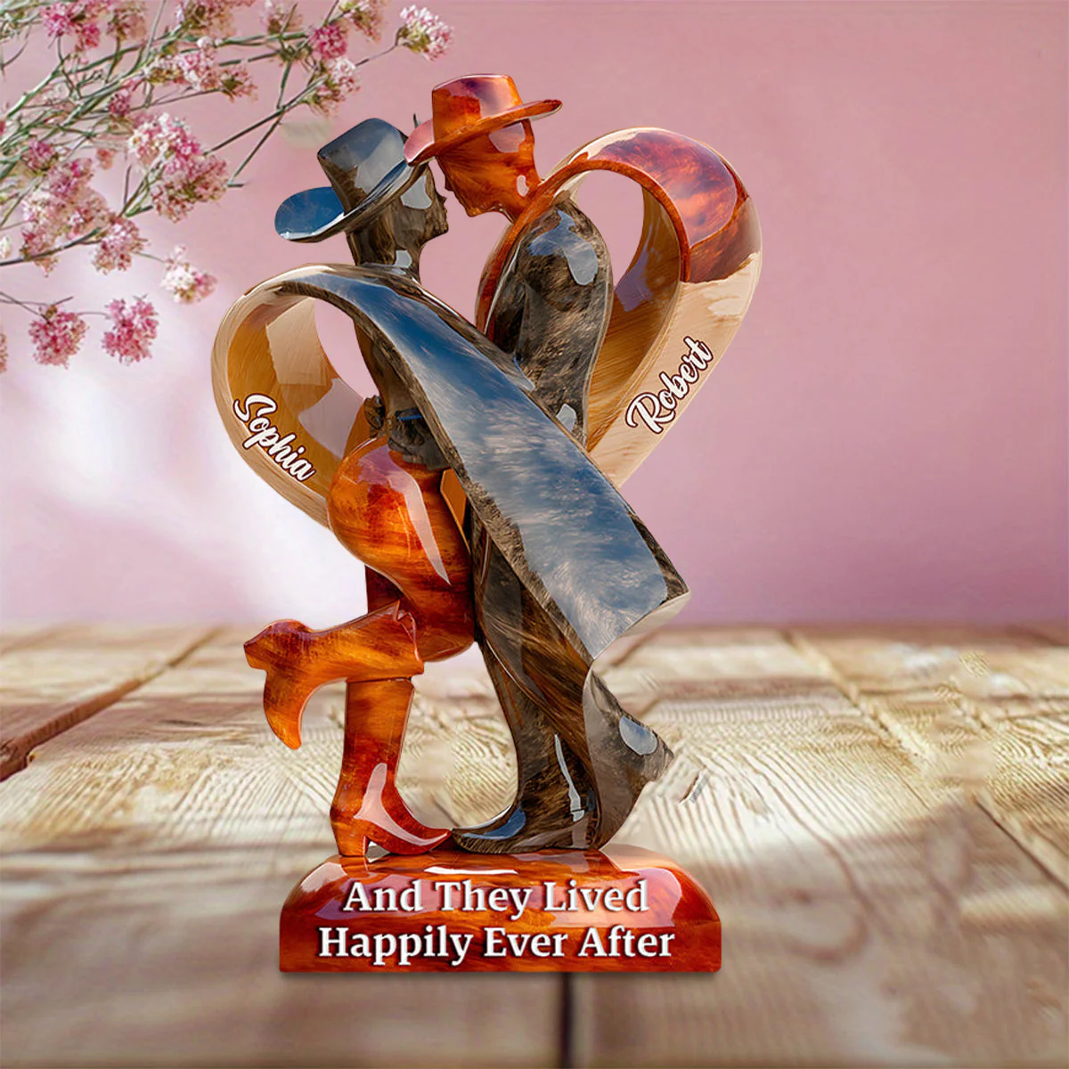 And They Lived Happily Ever After - Personalized Cowgirl Cowboy Couple Acrylic Plaque - Image 4