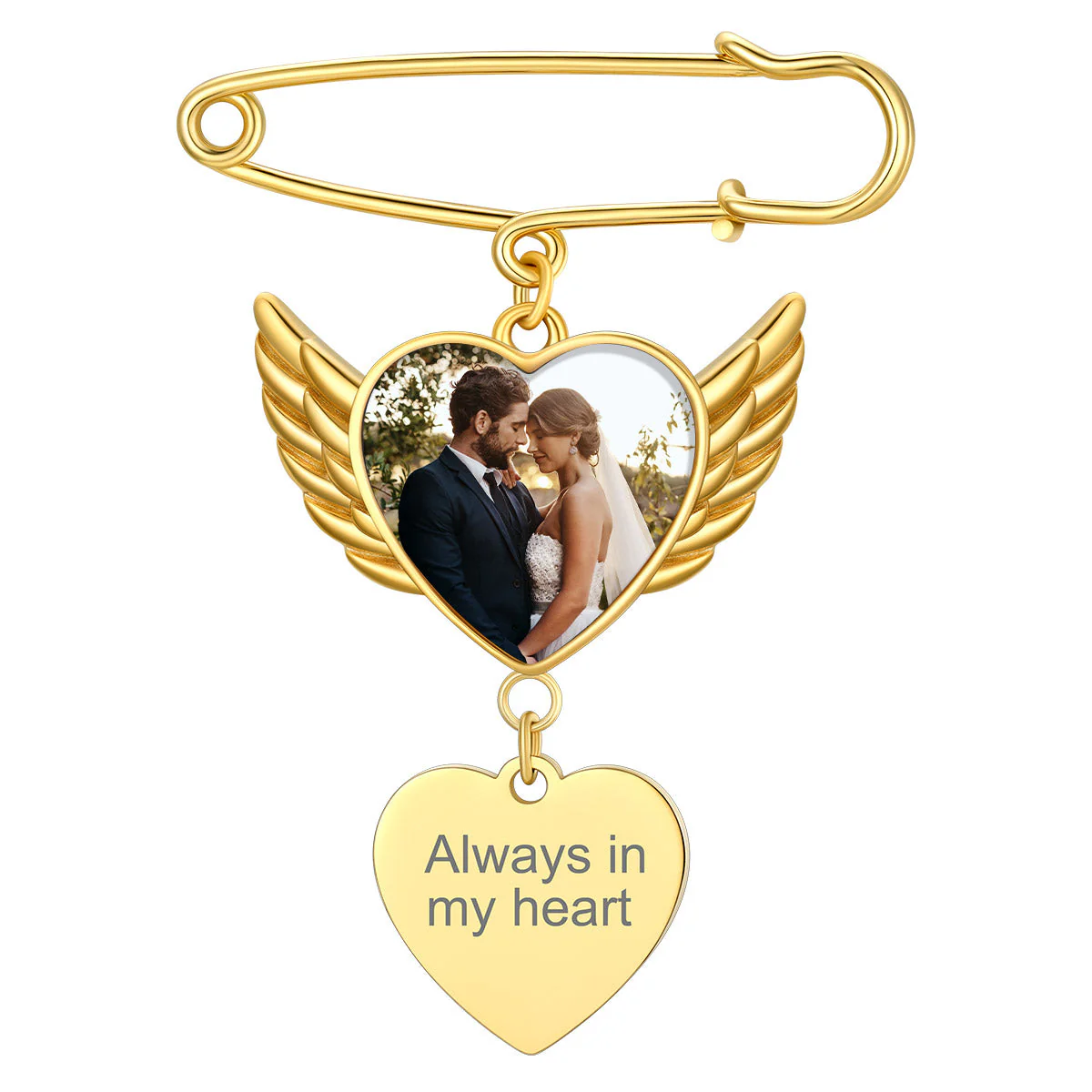 Personalized Angel Wing Wedding Bouquet Heart Picture Charms Brooch Pins - Image 11