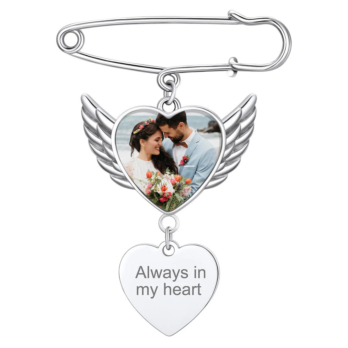 Personalized Angel Wing Wedding Bouquet Heart Picture Charms Brooch Pins - Image 12