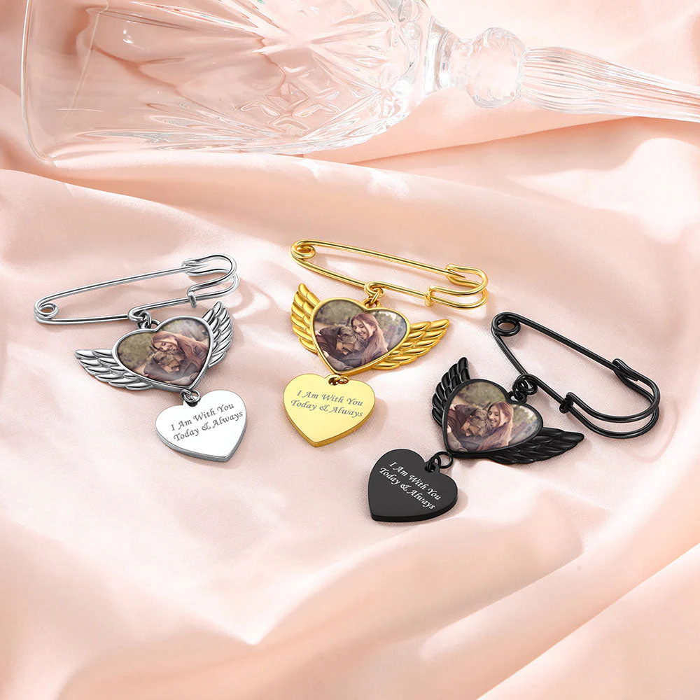 Personalized Angel Wing Wedding Bouquet Heart Picture Charms Brooch Pins - Image 7