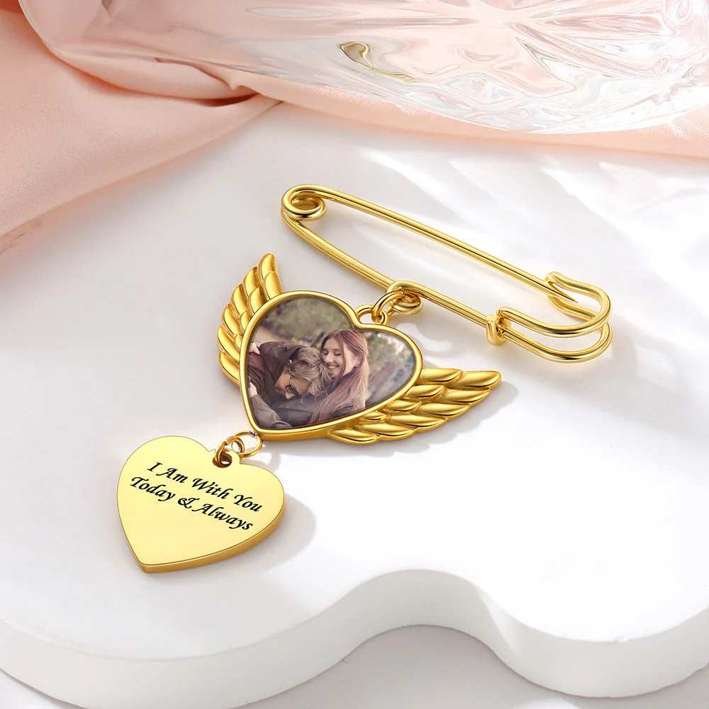 Personalized Angel Wing Wedding Bouquet Heart Picture Charms Brooch Pins - Image 8